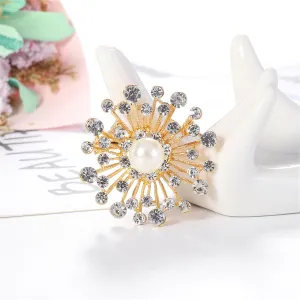 Clear Cubic Zirconia & Pearl 18K Gold-Plated Firework Brooch