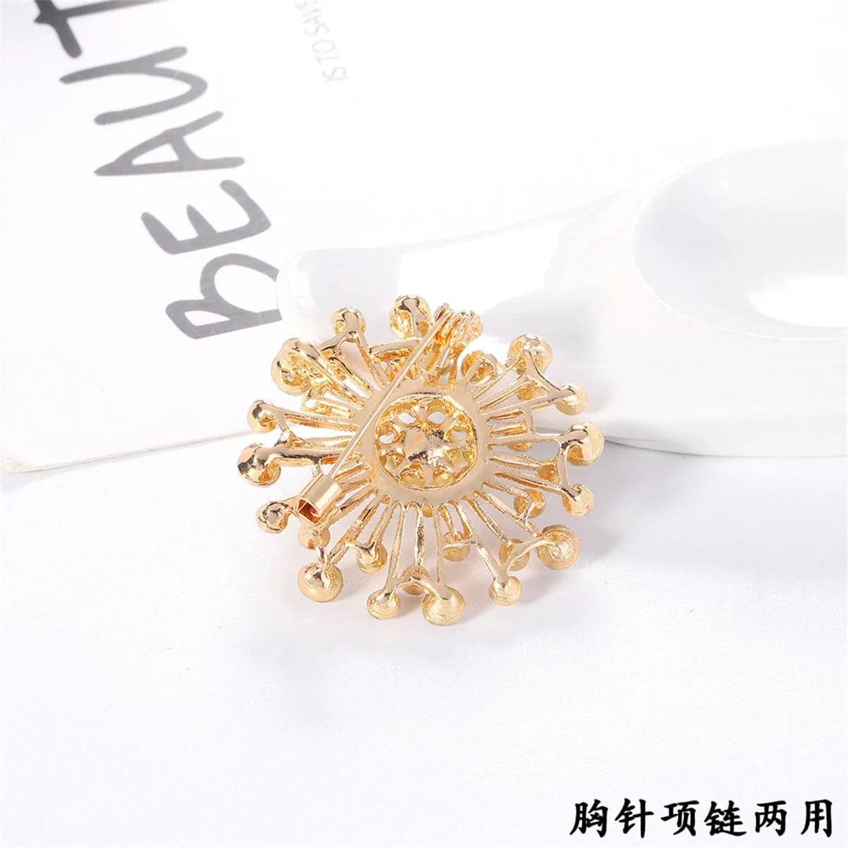 Clear Cubic Zirconia & Pearl 18K Gold-Plated Firework Brooch