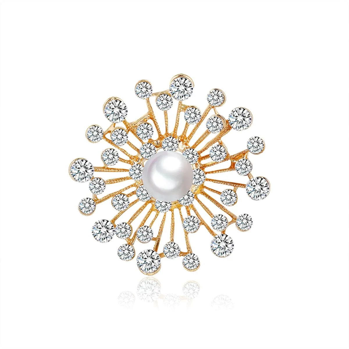 Clear Cubic Zirconia & Pearl 18K Gold-Plated Firework Brooch