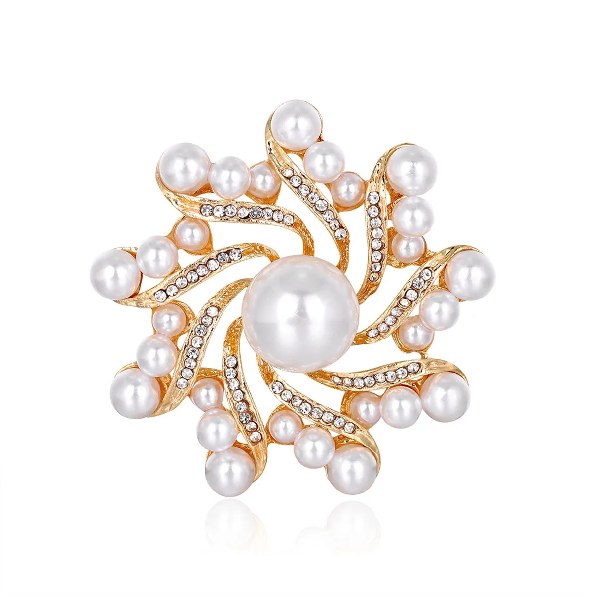 Clear Cubic Zirconia & Pearl 18K Gold-Plated Vortex Brooch