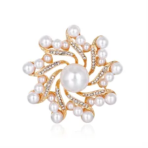 Clear Cubic Zirconia & Pearl 18K Gold-Plated Vortex Brooch