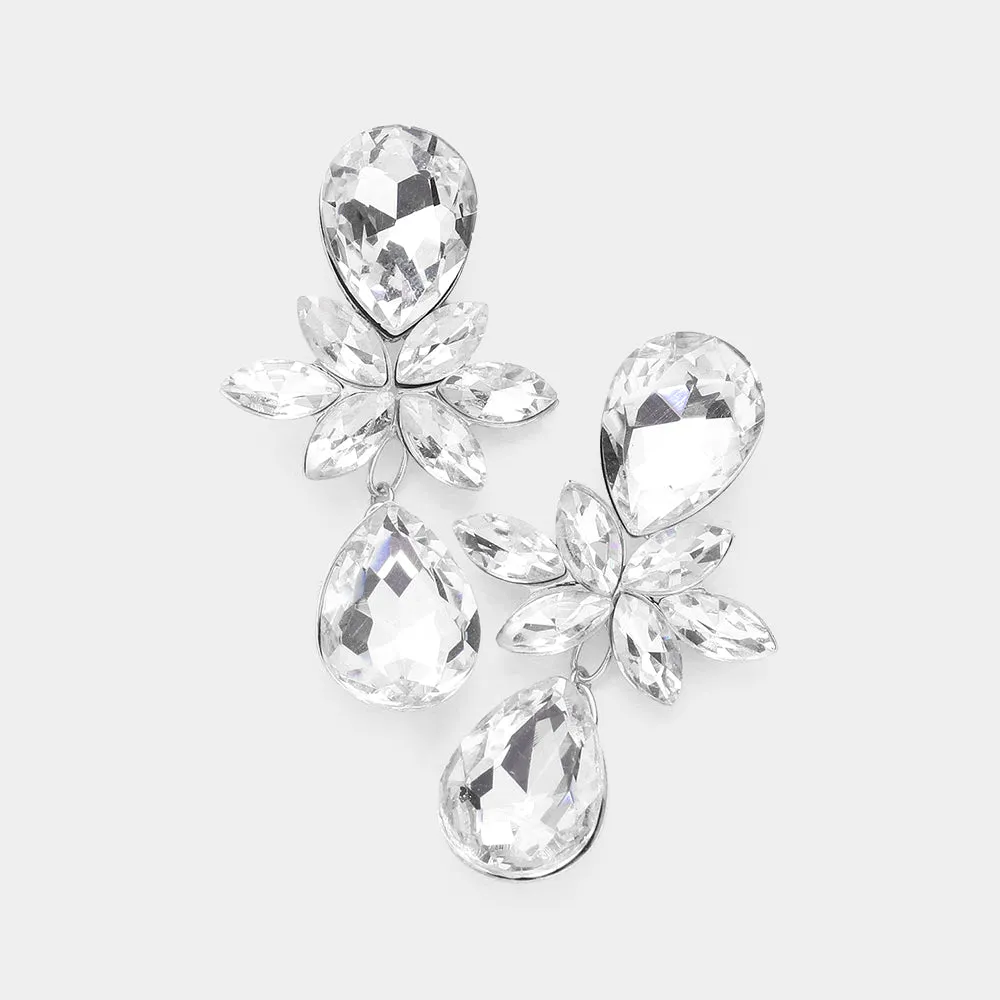 Clear Marquise and Teardrop Stone Dangle Pageant Earrings | Clear Prom Earrings | 584211