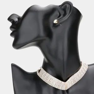Clear Rhinestone Choker Necklace on Gold| Prom Jewelry | Pageant Jewelry | 347464
