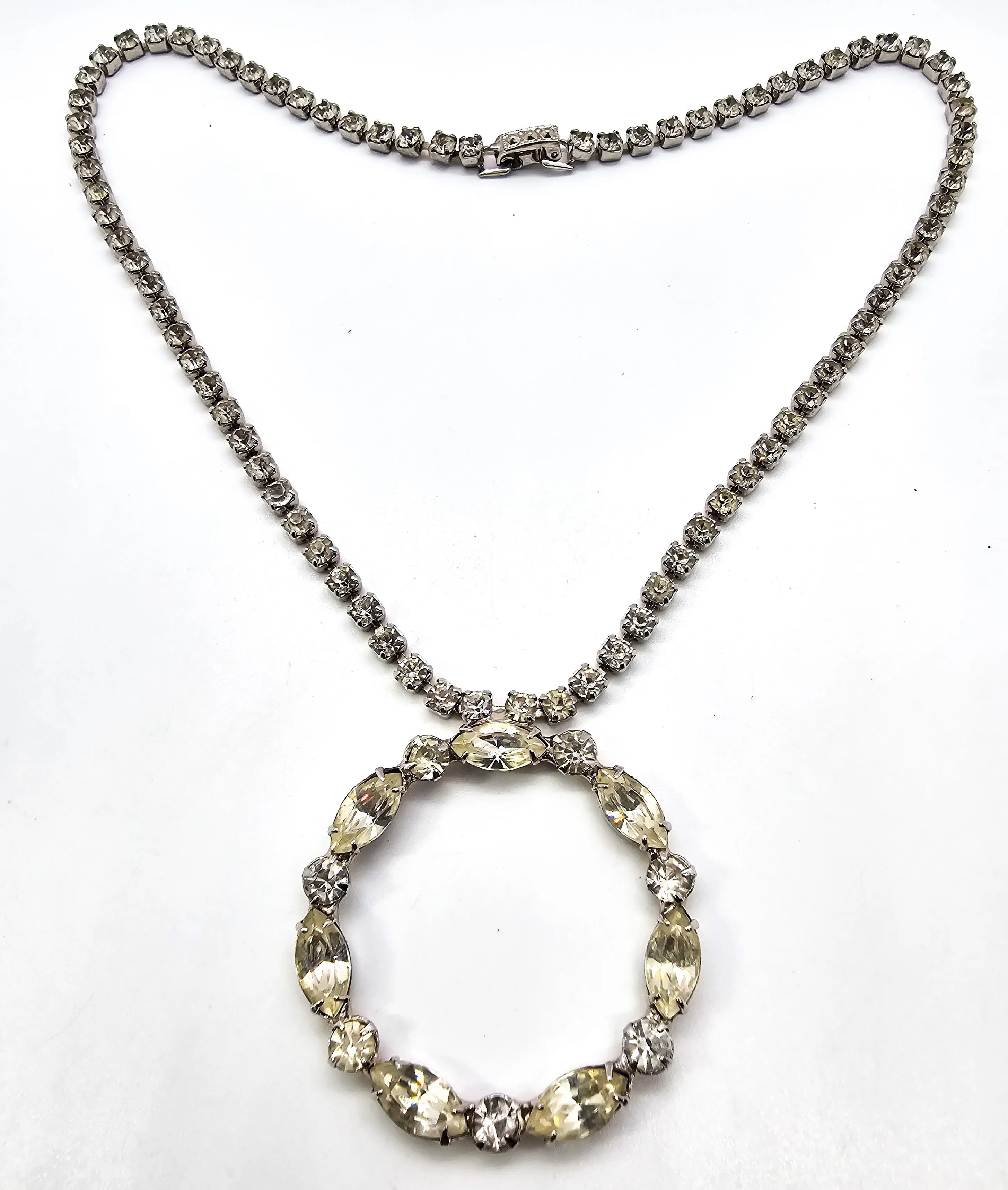 Clear rhinestone vintage marquis circle rhinestone statement choker necklace
