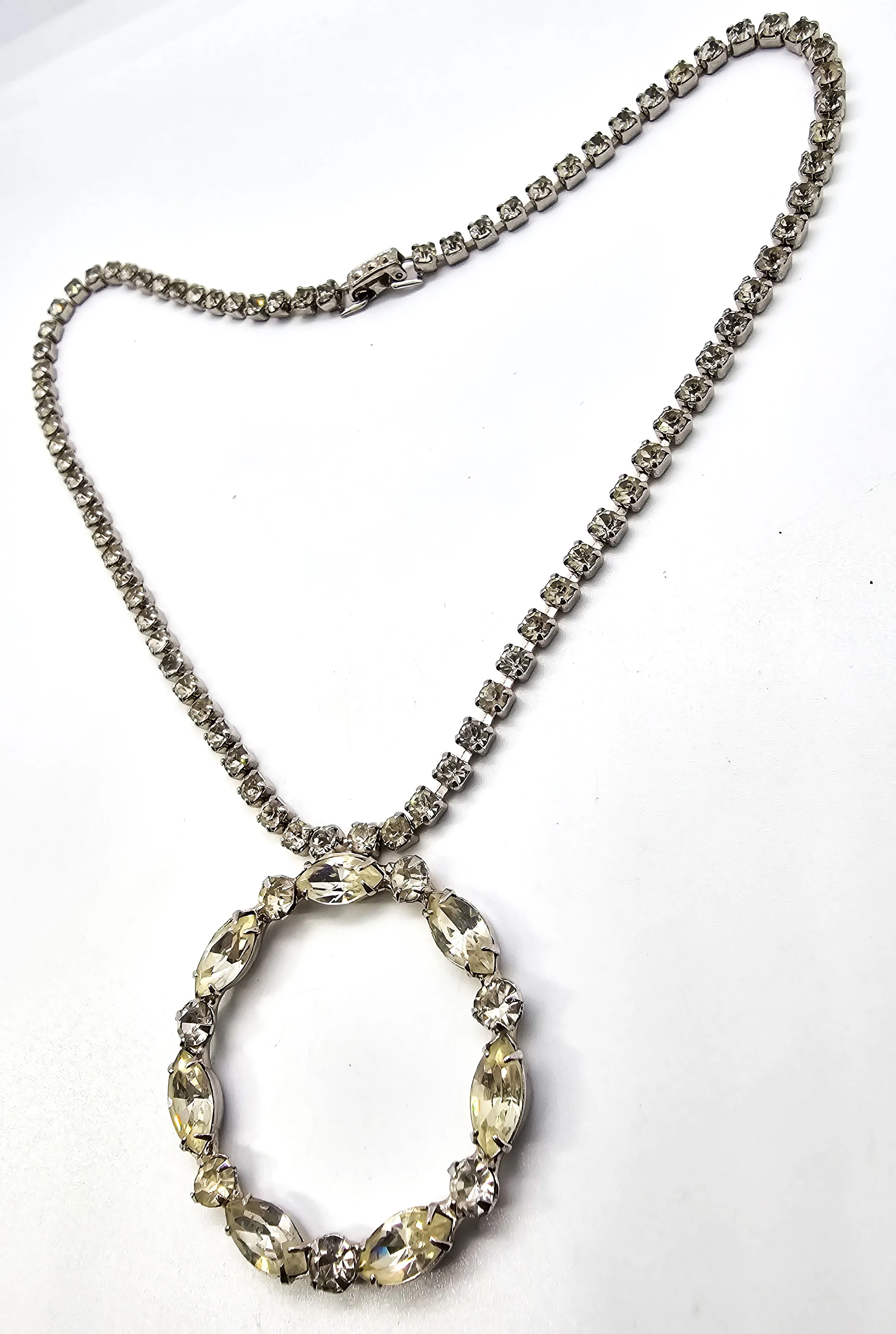 Clear rhinestone vintage marquis circle rhinestone statement choker necklace