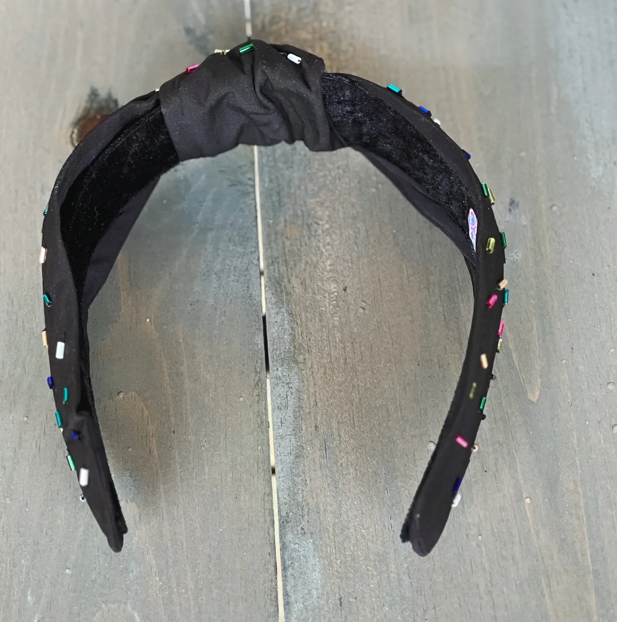 Confetti Beaded Top Knot Headband in Pink, Black and Gold, and White Multi-Colors