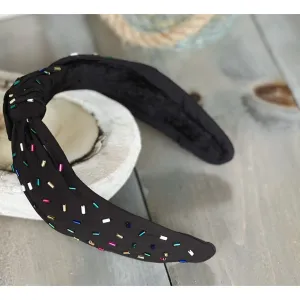 Confetti Beaded Top Knot Headband in Pink, Black and Gold, and White Multi-Colors