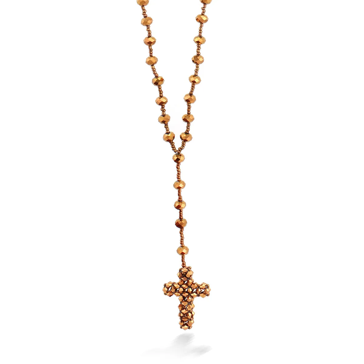 COPPER CRYSTAL BEAD CROSS NECKLACES #HNN78262 COPPER