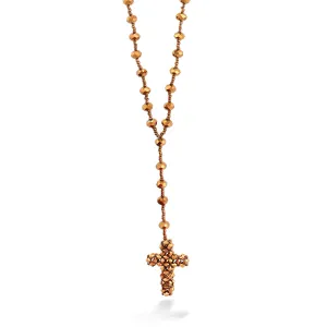 COPPER CRYSTAL BEAD CROSS NECKLACES #HNN78262 COPPER