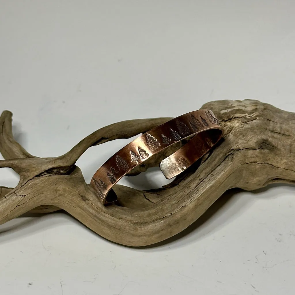 COPPER EVERGREEN STAMPED CUFF JK177