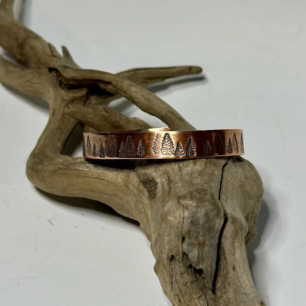 COPPER EVERGREEN STAMPED CUFF JK177