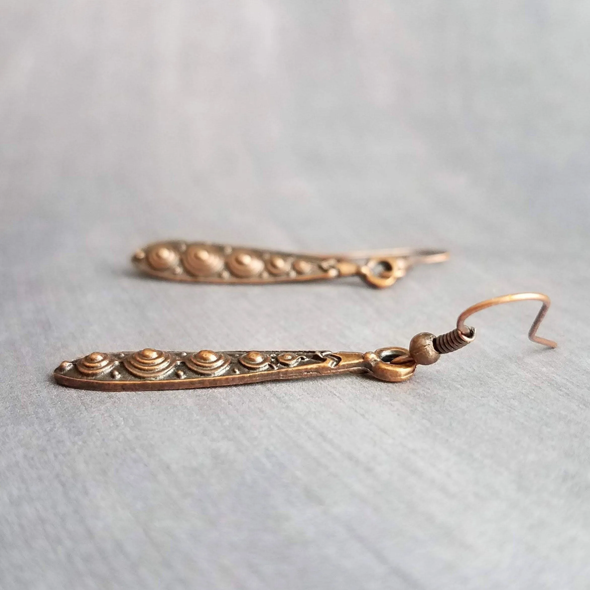 Copper Teardrop Earrings, antique copper earring, long copper drop earring, copper Boho earring, narrow teardrop earring, oxidized copper