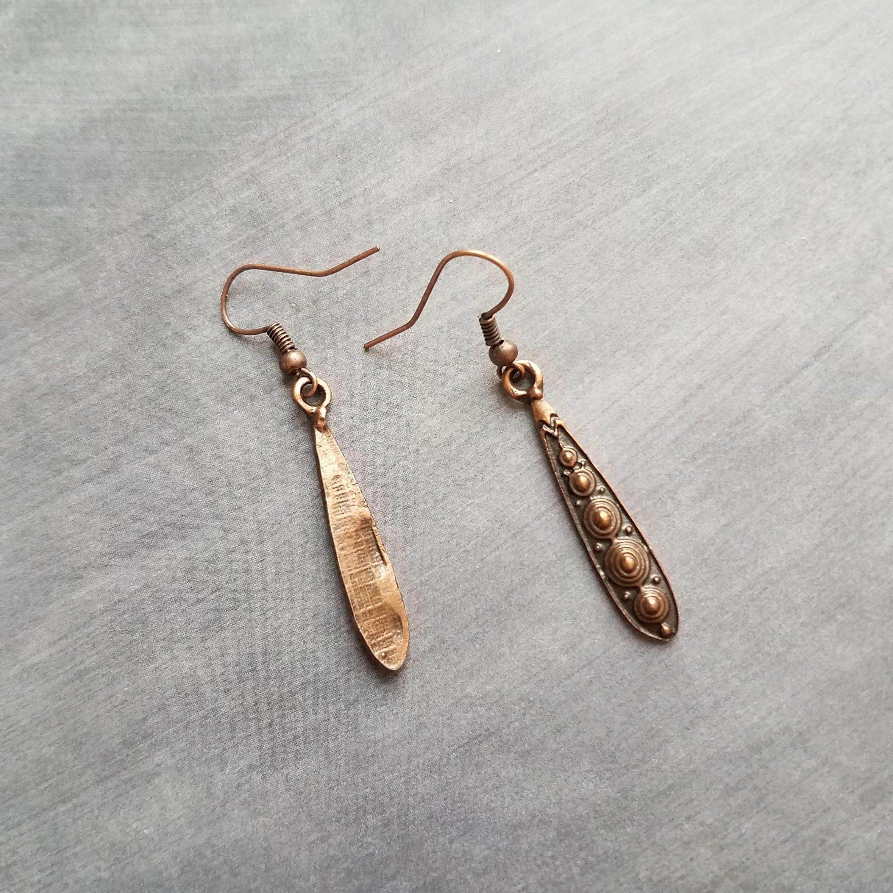 Copper Teardrop Earrings, antique copper earring, long copper drop earring, copper Boho earring, narrow teardrop earring, oxidized copper