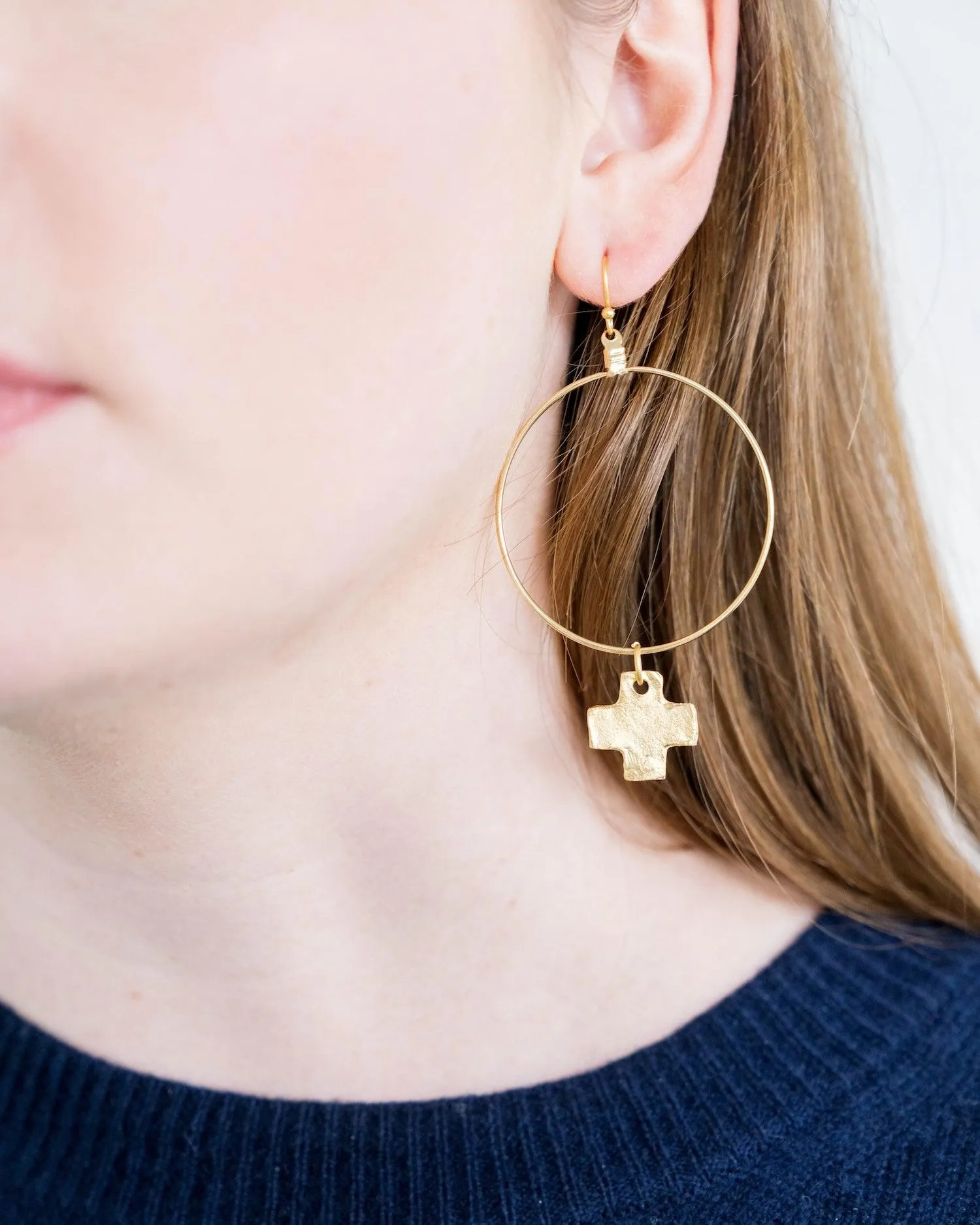 Cross Drop Hoops Earrings