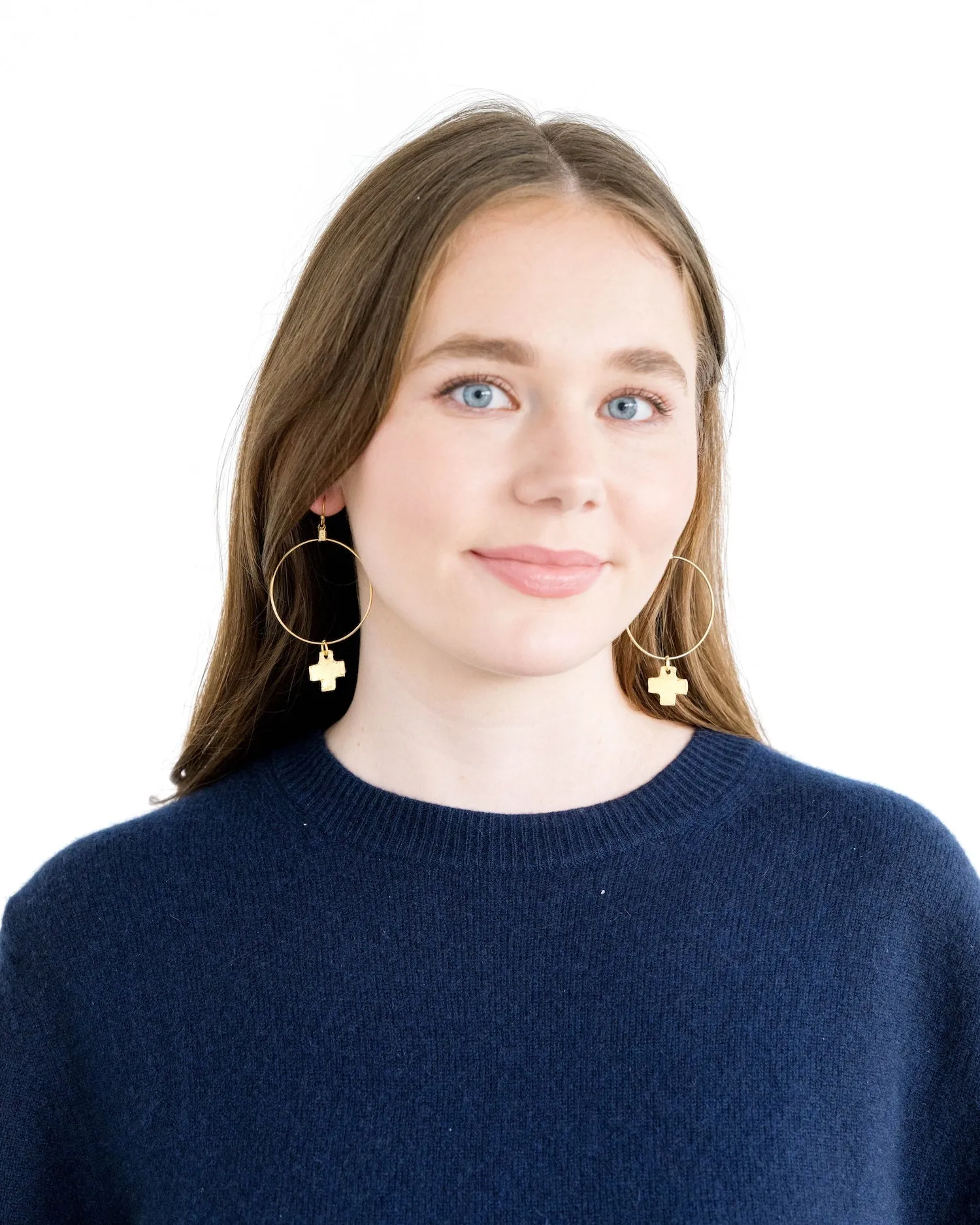 Cross Drop Hoops Earrings