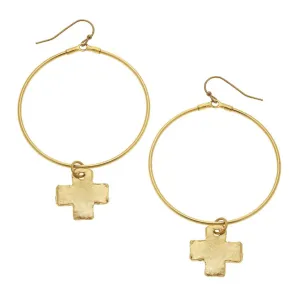 Cross Drop Hoops Earrings