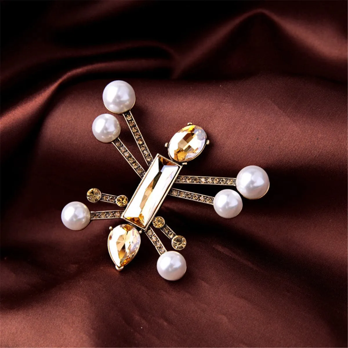 Crystal & Pearl 18K Gold-Plated Robot Brooch
