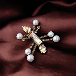 Crystal & Pearl 18K Gold-Plated Robot Brooch