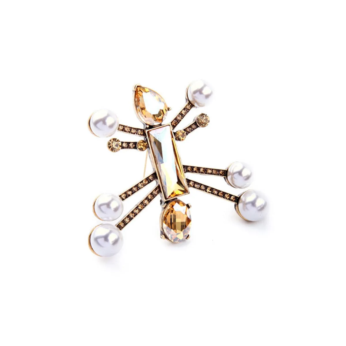 Crystal & Pearl 18K Gold-Plated Robot Brooch
