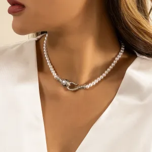 Crystal & Pearl Silver-Plated Snake Necklace