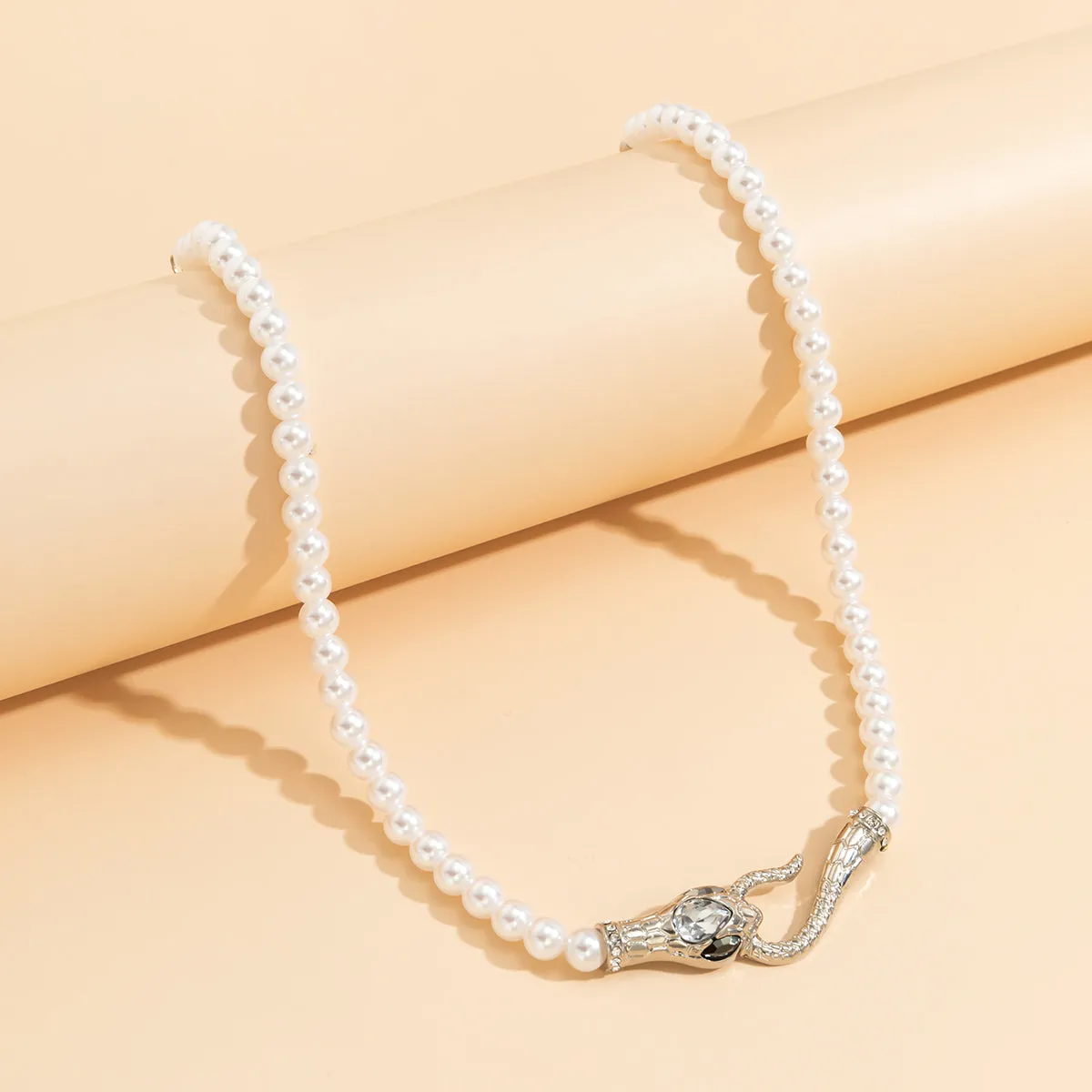 Crystal & Pearl Silver-Plated Snake Necklace