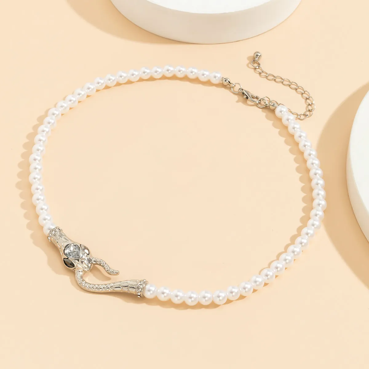Crystal & Pearl Silver-Plated Snake Necklace