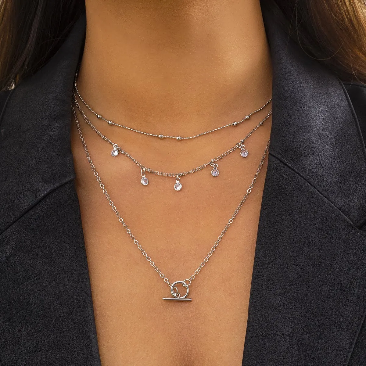 Crystal & Silver-Plated Toggle Necklace Set