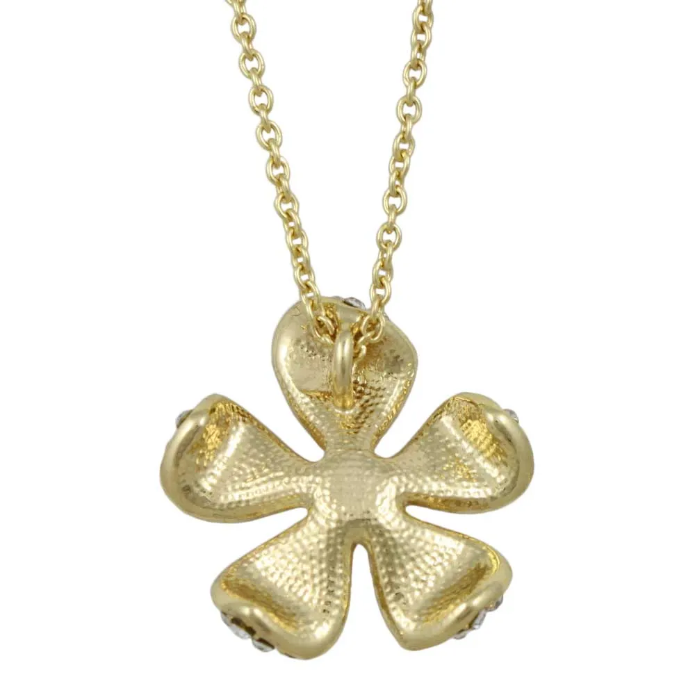 Crystal and Pearl Flower Pendant on Gold-tone Chain - PT408