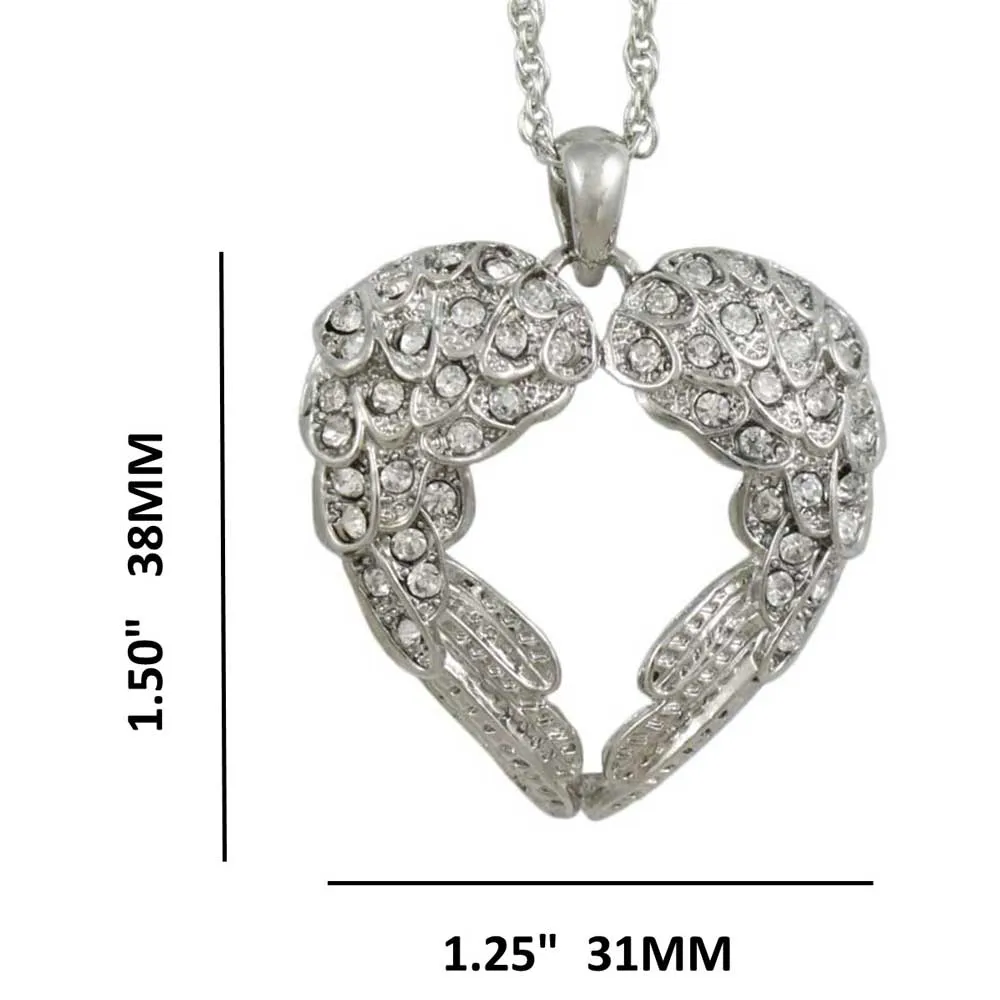 Crystal Angel Wings Pendant on Silver-tone Chain - PT505