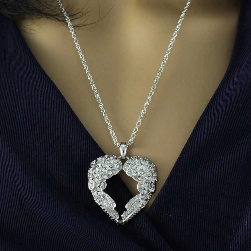 Crystal Angel Wings Pendant on Silver-tone Chain - PT505