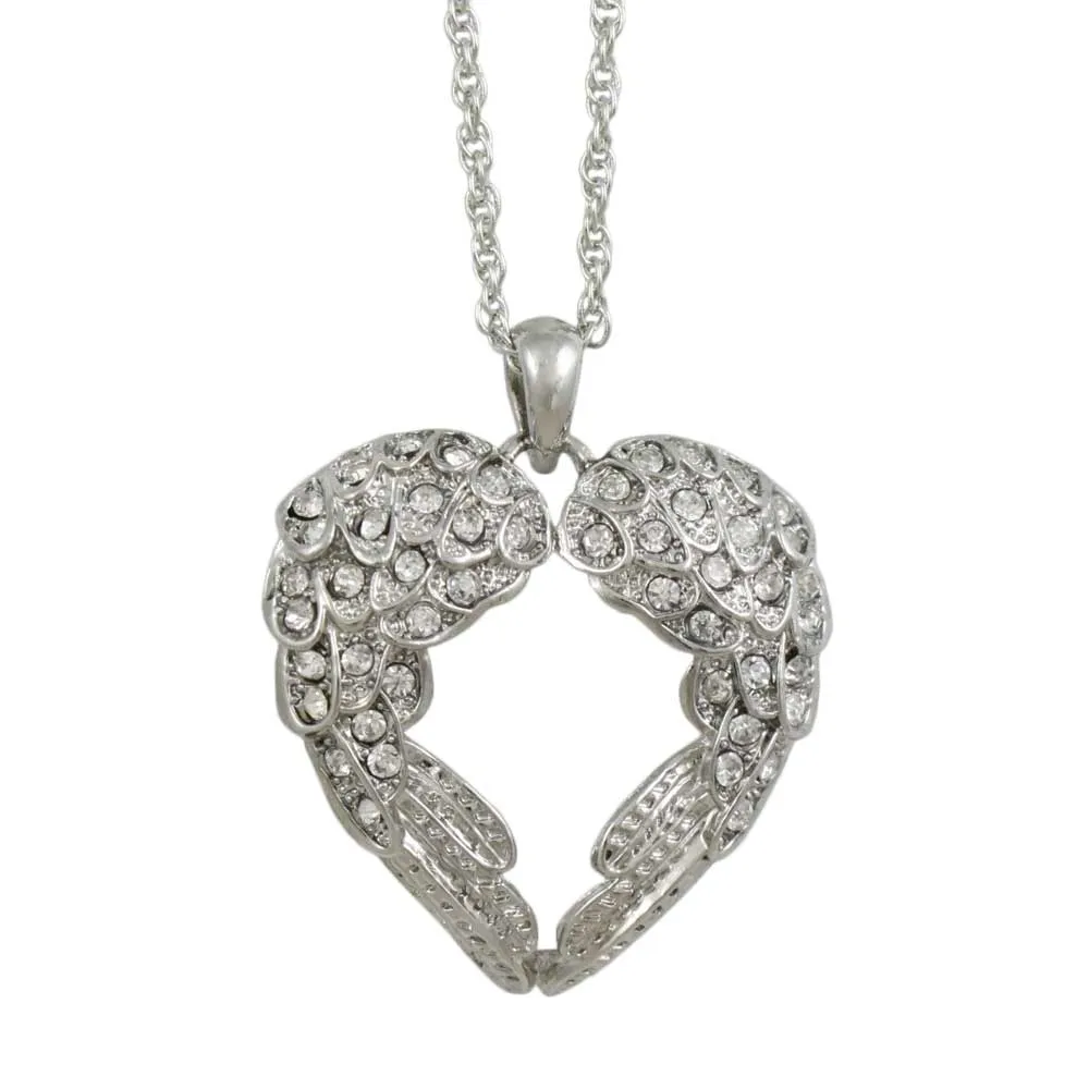 Crystal Angel Wings Pendant on Silver-tone Chain - PT505
