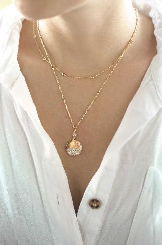 Crystal Dipped 18k Gold Plated Layered Pendant Necklace Set