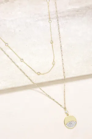 Crystal Dipped 18k Gold Plated Layered Pendant Necklace Set