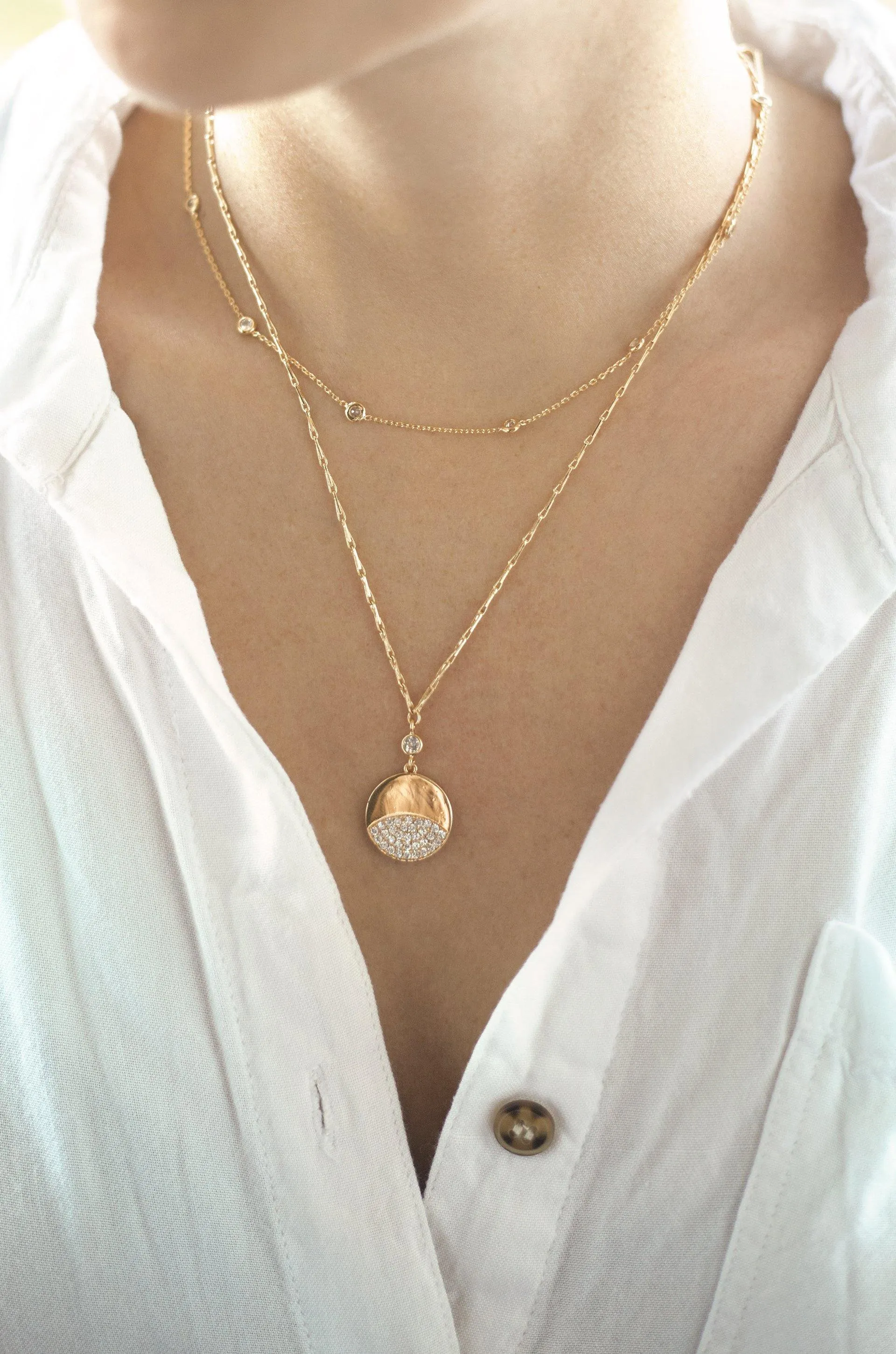 Crystal Dipped 18k Gold Plated Layered Pendant Necklace Set
