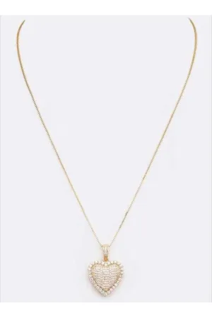 Crystal Pave Encrusted Heart Pendant Necklace