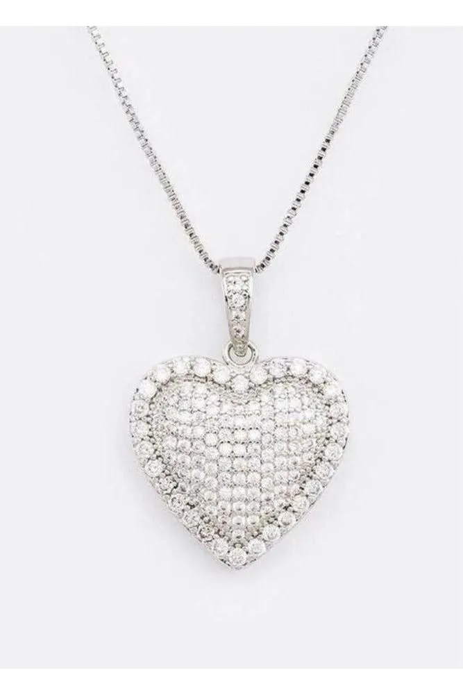 Crystal Pave Encrusted Heart Pendant Necklace