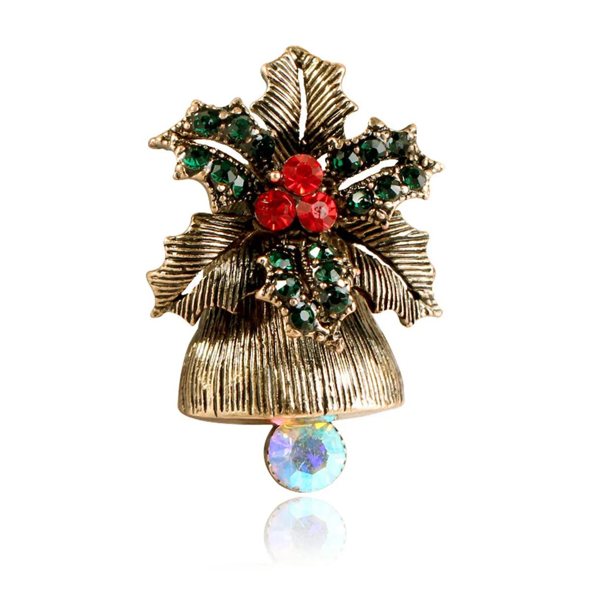 Cubic Zirconia & 18K Gold-Plated Flower Christmas Bell Brooch