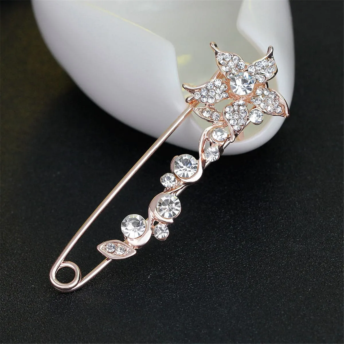 Cubic Zirconia & 18K Gold-Plated Flower Pin Brooch