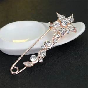 Cubic Zirconia & 18K Gold-Plated Flower Pin Brooch