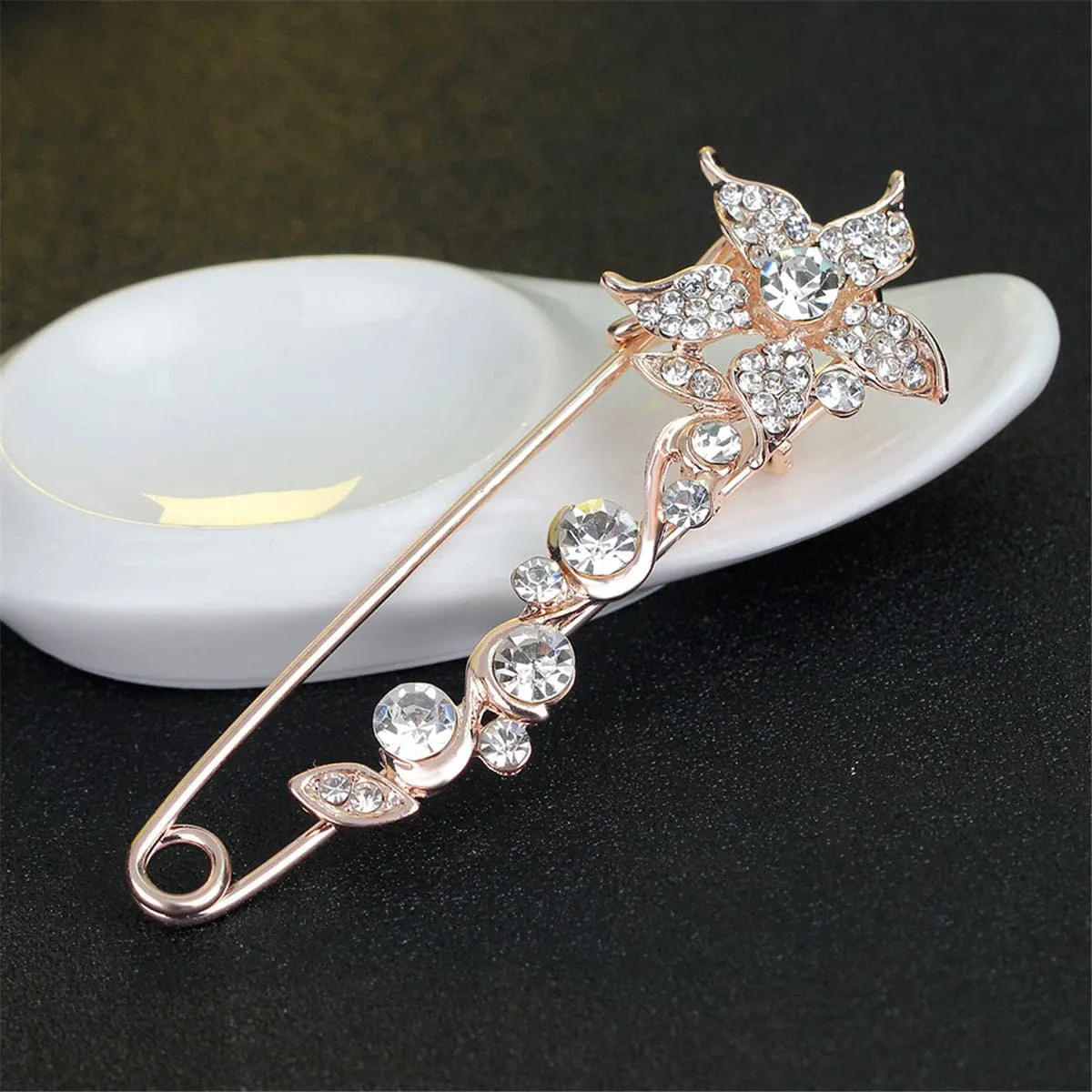 Cubic Zirconia & 18K Gold-Plated Flower Pin Brooch
