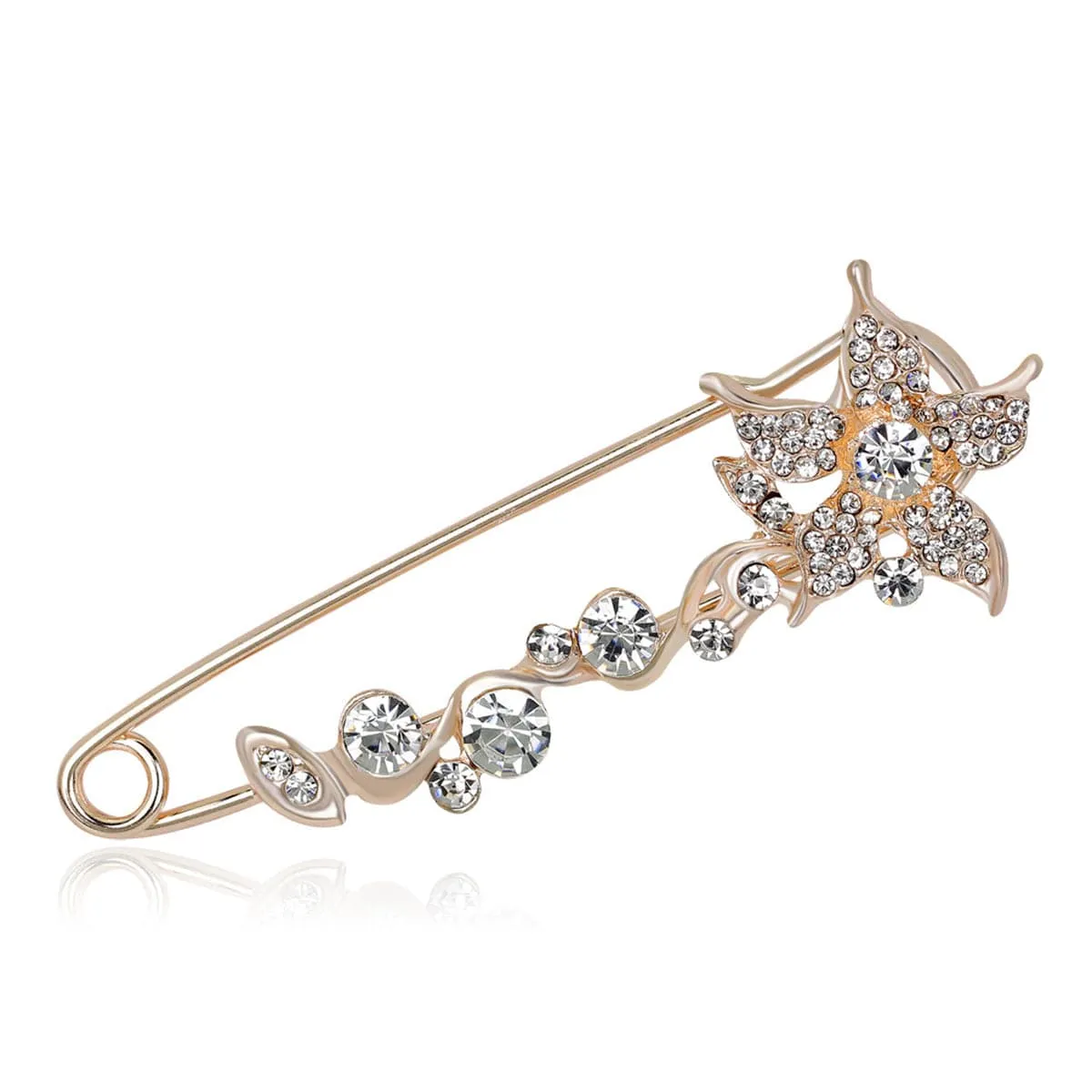 Cubic Zirconia & 18K Gold-Plated Flower Pin Brooch