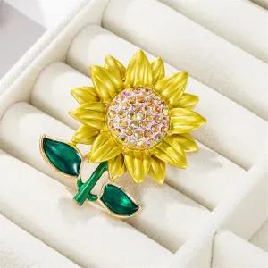 Cubic Zirconia & 18K Gold Plated Sunflower Brooch
