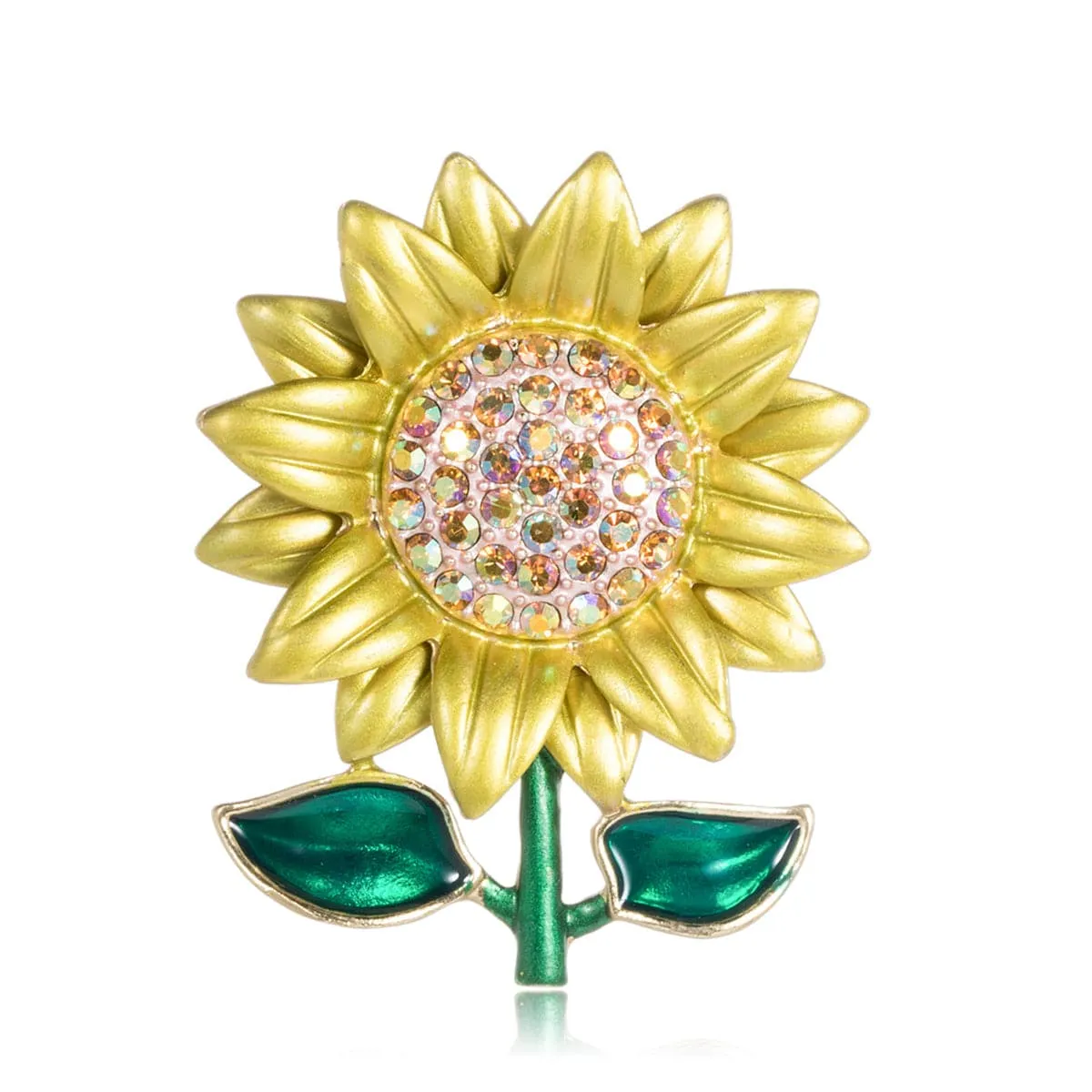 Cubic Zirconia & 18K Gold Plated Sunflower Brooch