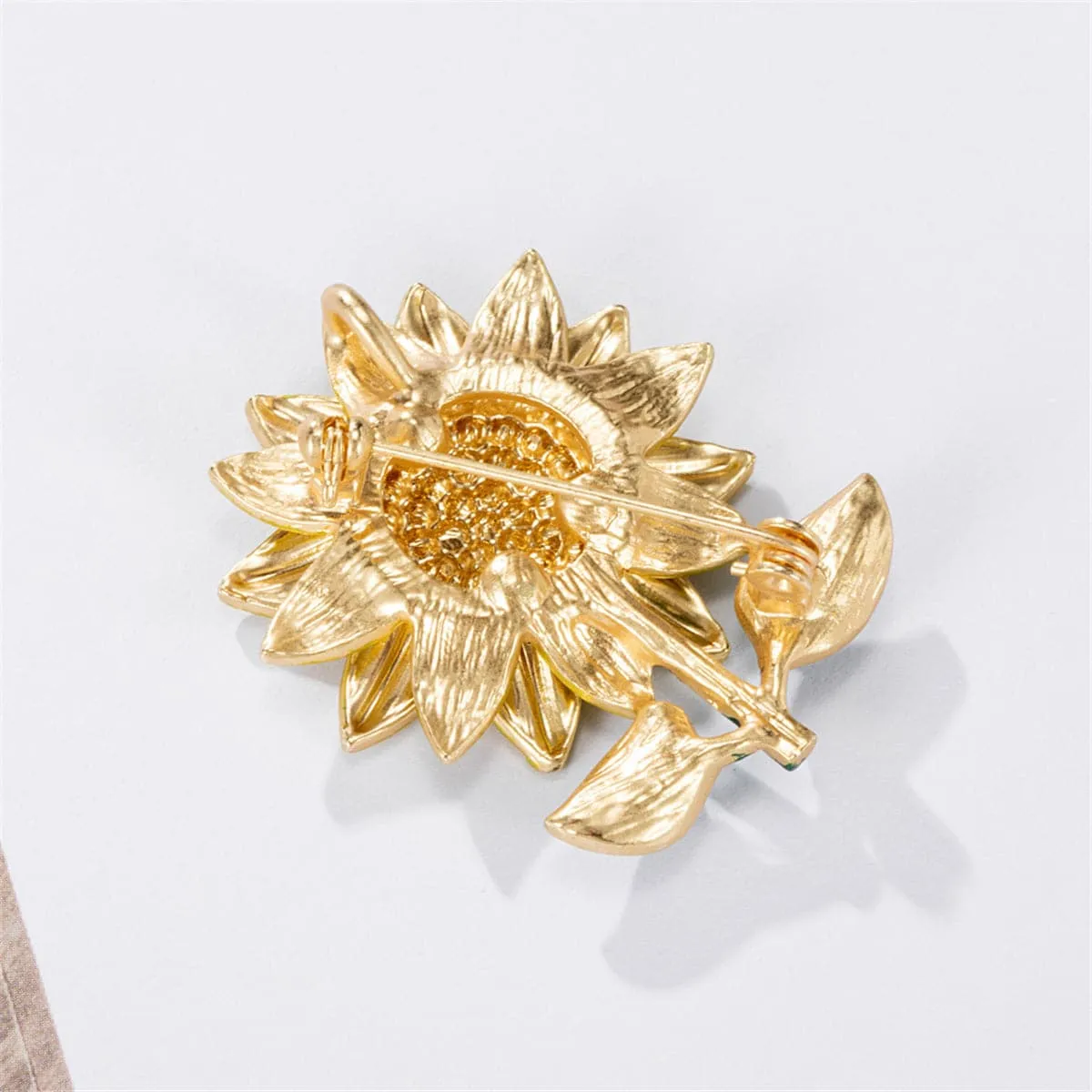 Cubic Zirconia & 18K Gold Plated Sunflower Brooch