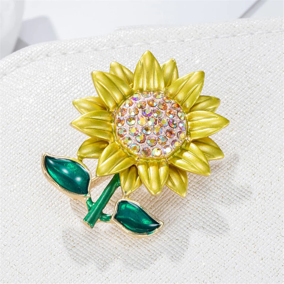 Cubic Zirconia & 18K Gold Plated Sunflower Brooch