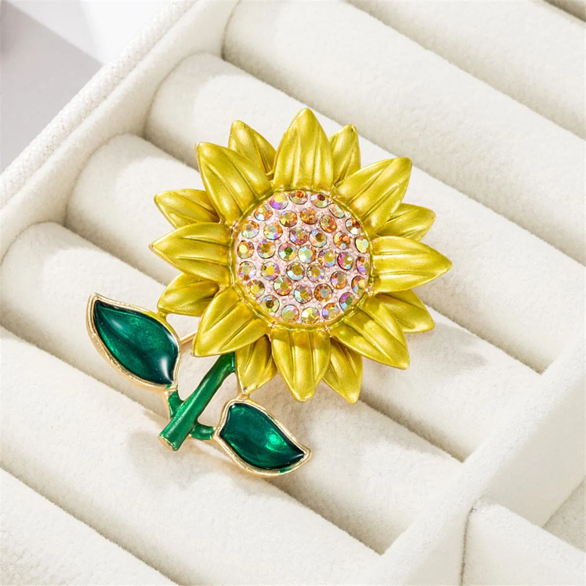 Cubic Zirconia & 18K Gold Plated Sunflower Brooch