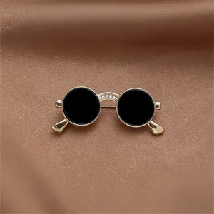 Cubic Zirconia & Black Enamel Sunglasses Brooch