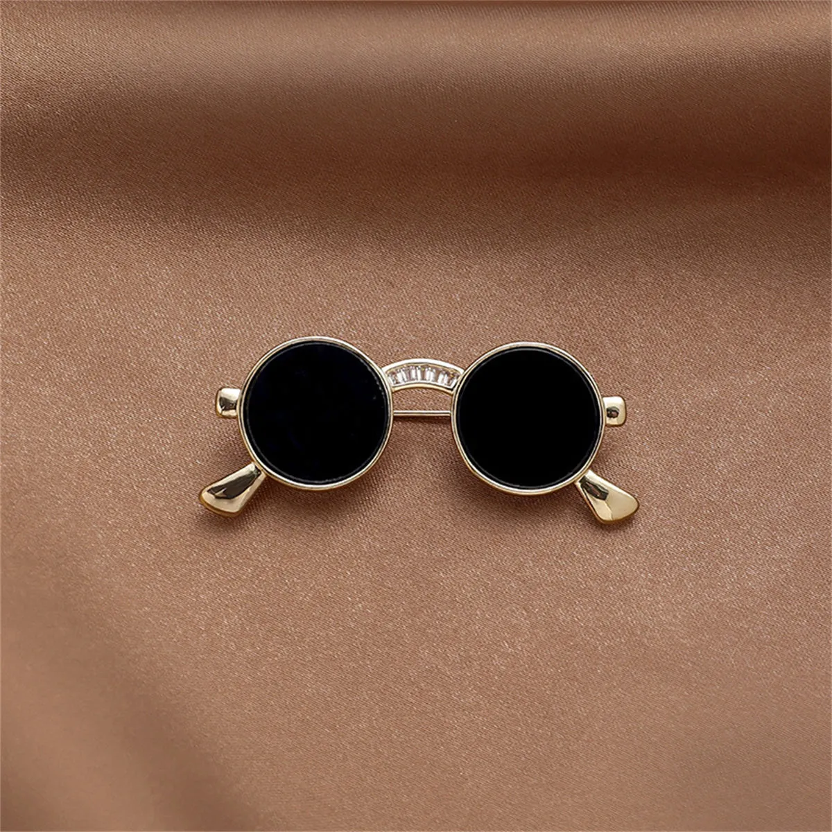 Cubic Zirconia & Black Enamel Sunglasses Brooch