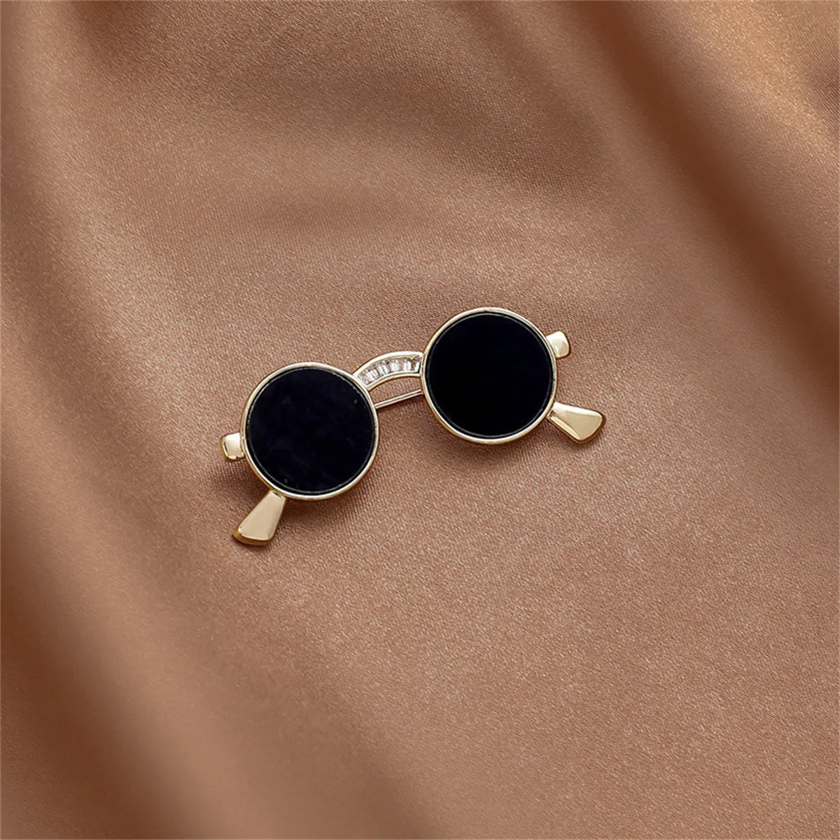 Cubic Zirconia & Black Enamel Sunglasses Brooch
