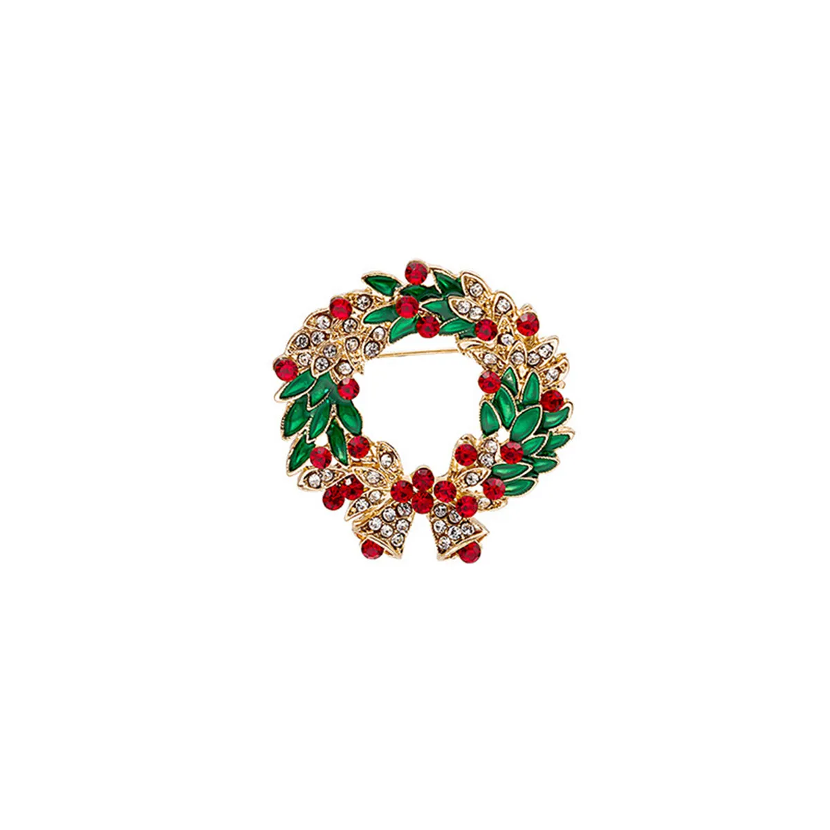Cubic Zirconia & Enamel 18K Gold-Plated Bell Wreath Brooch